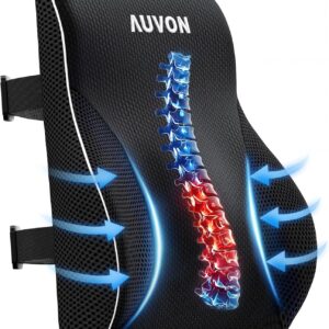 AUVON Lumbar Support Pillow for Office Chair with Patented Bulge for Lower Back Support, Ergonomic Office Home Essentials Improve Posture, Memory Foam Chair Cushion with Straps for Home, Office, Car